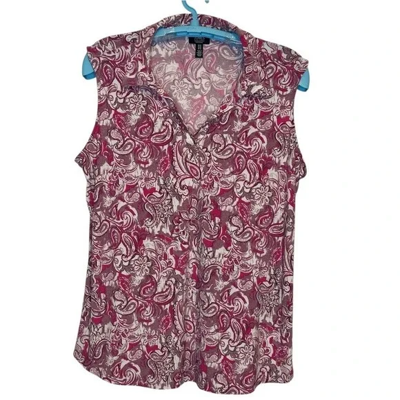 Jones New York Signature Paisley Sleeveless Blouse Pink Casual Knit Top XL - Picture 1 of 4